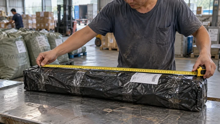 Illustrative scene: Longest outside length of a black parcel