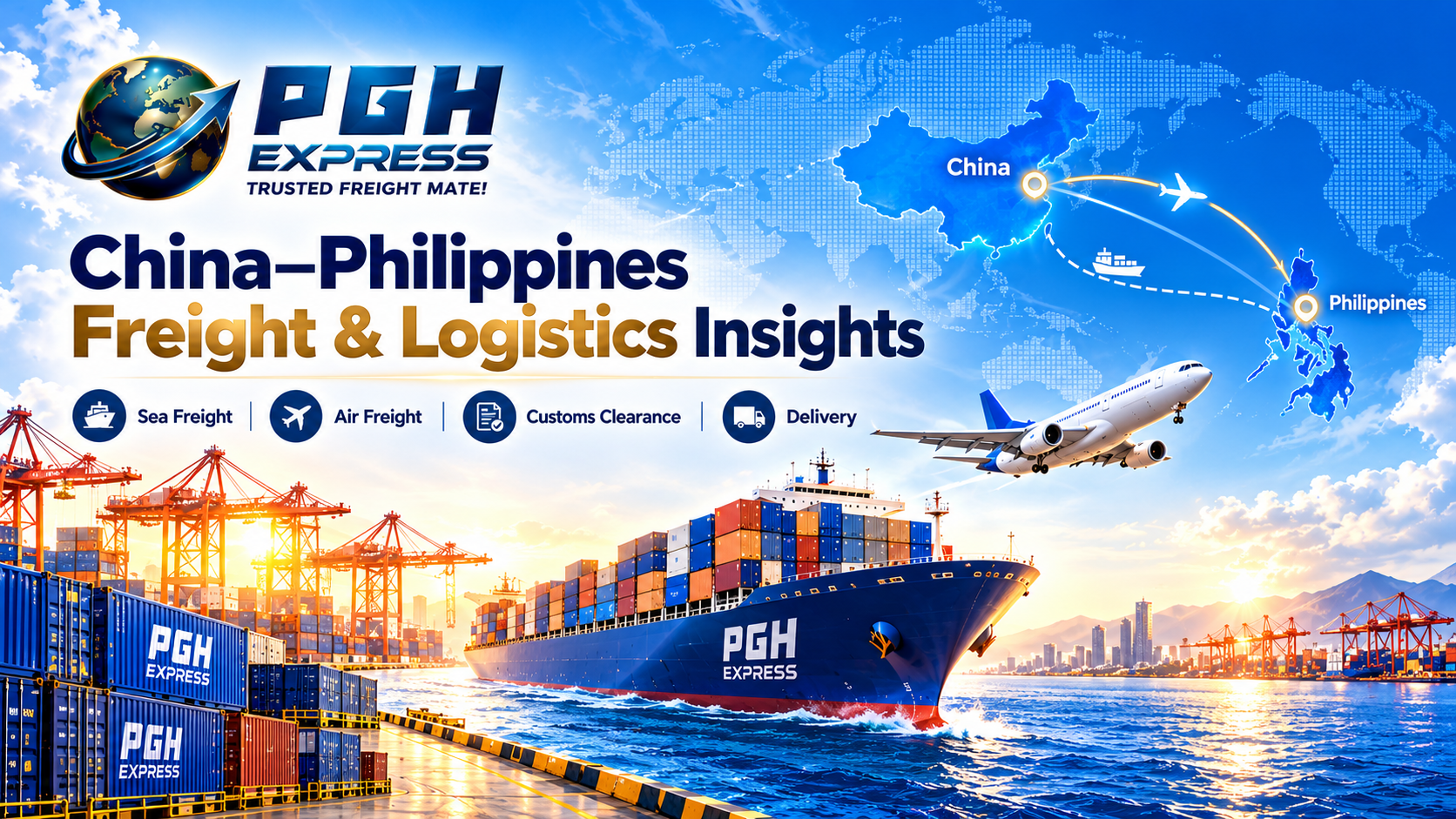 PGH Express China–Philippines freight and logistics insights cover featuring sea freight, air freight, customs clearance and delivery.