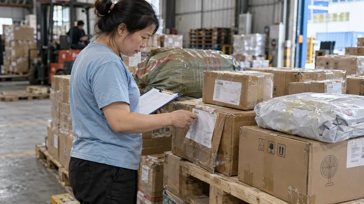 Illustrative scene: Checking shipping marks