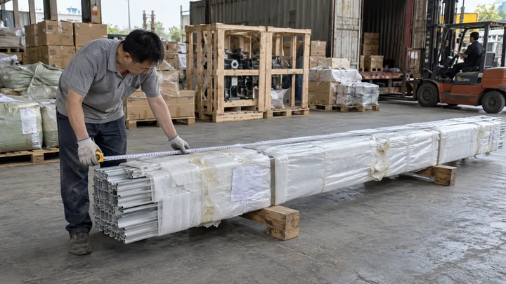 Illustrative scene: Measuring a wrapped long item