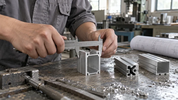 Illustrative scene: Checking aluminium part dimensions