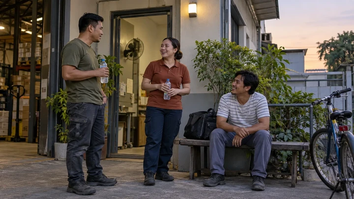 Illustrative scene: Informal conversation after the shift