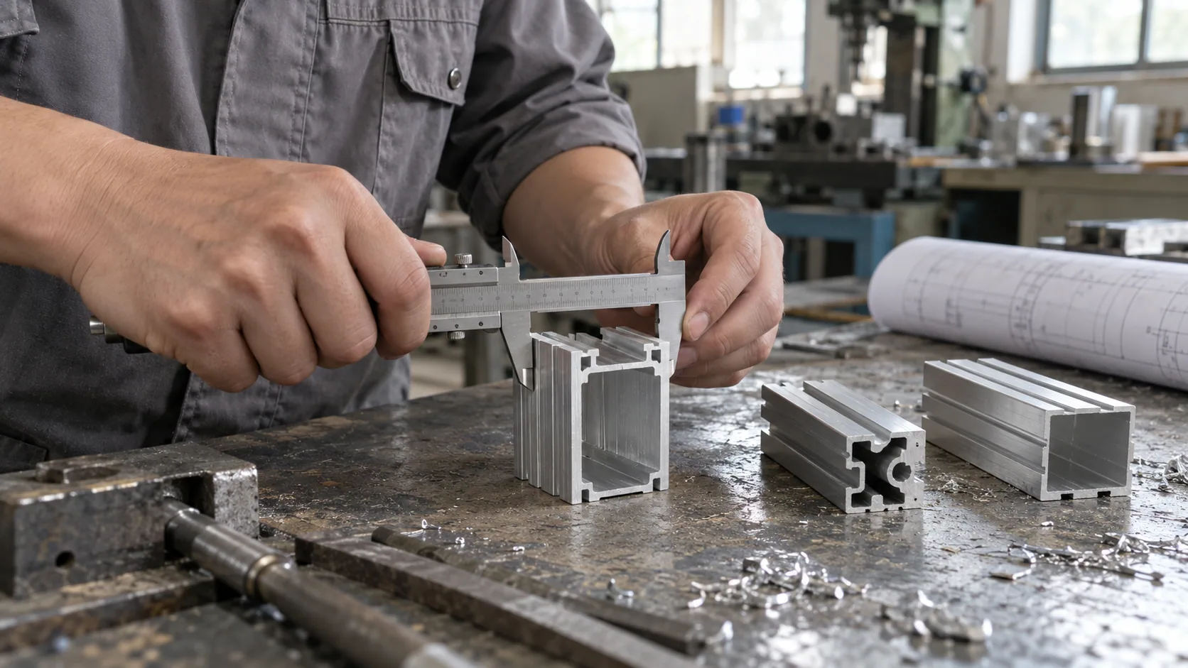 Illustrative scene: Checking aluminium part dimensions